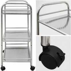 EYEPOWER Edelstahl Küchenwagen 3 Etagen 60x35x77 Cm Servierwagen Teewagen Bad-Rollwagen -Eyepower-Shop 11608890 5