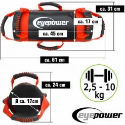 EYEPOWER 10kg Power Bag Mit 4 Kettlebell Gewichten - 17x45 Home Training Sandbag 6 Griffe -Eyepower-Shop 13499898 5