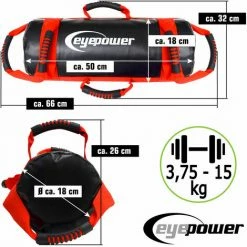 EYEPOWER 15kg Power Bag Mit 4 Kettlebell Gewichten - 18x50 Home Training Sandbag 6 Griffe -Eyepower-Shop 13499899 5
