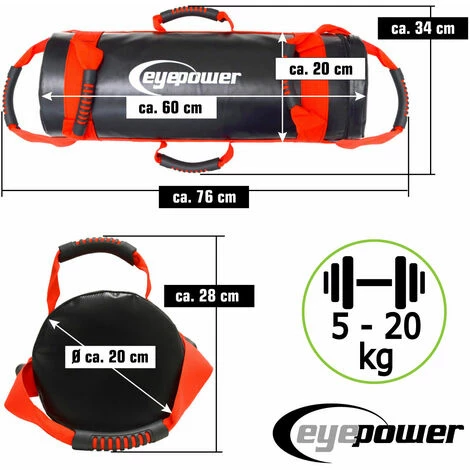 EYEPOWER 20kg Power Bag + 4 Kettlebell Gewichte - Befüllt mit Eisensand 6 Griffe Fitness EYEPOWER 20kg Power Bag + 4 Kettlebell Gewichte - Befüllt Mit Eisensand 6 Griffe Fitness -Eyepower-Shop 13499900 5