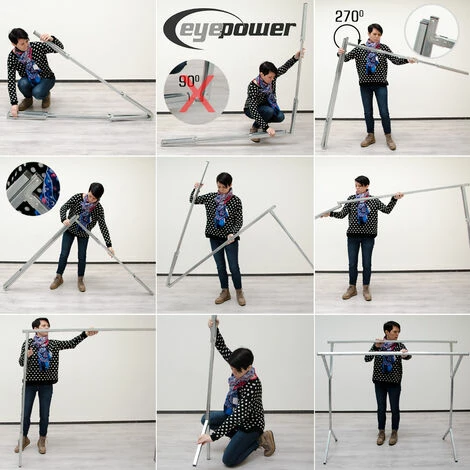 EYEPOWER klappbarer Kleiderständer 2 Aufhängestangen Garderobenständer Wäscheständer 150cm lang Mehrzweckstand 100% Metall Silber EYEPOWER Klappbarer Kleiderständer 2 Aufhängestangen Garderobenständer Wäscheständer 150cm Lang Mehrzweckstand 100% Metall Silber -Eyepower-Shop 9846141 5