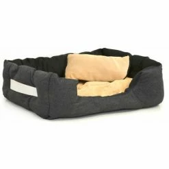 Eyepower Katzenbett Hundebett 60x50x18 Cm Katzenkissen Hundekissen Waschbar Tierkissen Tierbett Innenkissen Beige-Schwarz